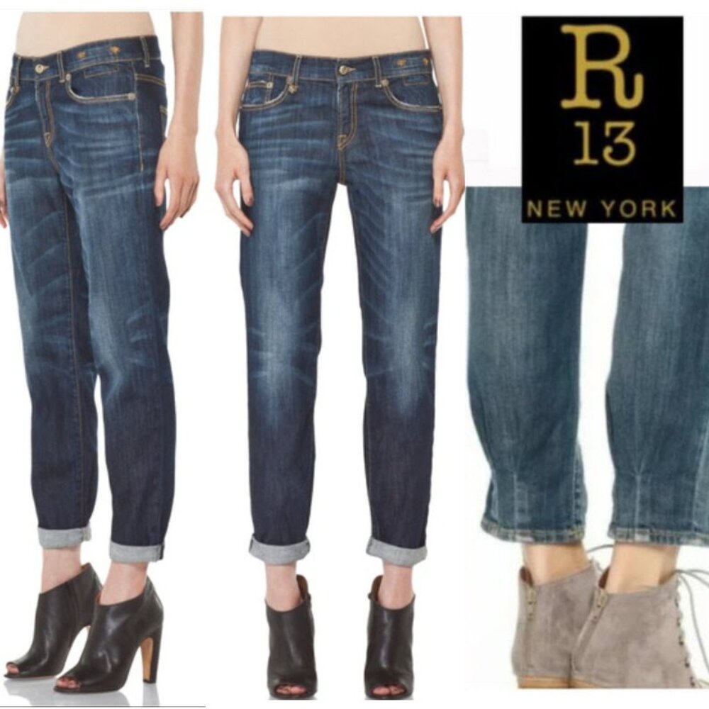 R13 Relaxed Skinny Jeans Blue Made In Italy Sz 25 Tapered Ankle